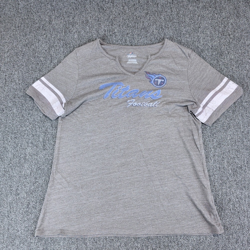 Majestic Tennessee Titans Football Graphic Tee Women XXL Gray Notch Neck Shirt